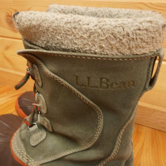 LL Bean Green Gray Suede Insulated Felt Lined Waterproof Boots Size 6 - Picture 2 of 11